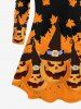 Plus Size Halloween Pumpkin Maple Leaves Colorblock Print T-shirt -  