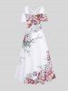 Plus Size Peony Flower Leaf Print Cold Shoulder Crisscross Hawaii Maxi Dress -  