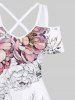 Plus Size Peony Flower Leaf Print Cold Shoulder Crisscross Hawaii Maxi Dress -  