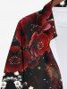 Plus Size Floral Bat Stars Galaxy Print Halloween Button Shirt For Men -  