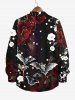 Plus Size Floral Bat Stars Galaxy Print Halloween Button Shirt For Men -  