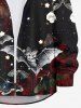 Plus Size Floral Bat Stars Galaxy Print Halloween Button Shirt For Men -  