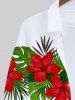 Plus Size Tropical Leaf Hibiscus Flower Print Buttons Long Sleeve Hawaii Shirt For Men -  