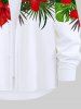 Plus Size Tropical Leaf Hibiscus Flower Print Buttons Long Sleeve Hawaii Shirt For Men -  
