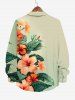 Plus Size Tropical Leaf Hibiscus Flower Print Buttons Long Sleeve Hawaii Shirt For Men -  
