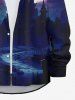 Plus Size Bat Castle Moon Cross Ombre Midnight River Print Halloween Button Shirt For Men -  
