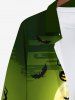 Plus Size Tree Pumpkin Lantern Owl Moon Bat Cross Tombstone Print Halloween Ombre Button Shirt For Men -  