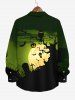 Plus Size Tree Pumpkin Lantern Owl Moon Bat Cross Tombstone Print Halloween Ombre Button Shirt For Men -  