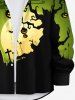 Plus Size Tree Pumpkin Lantern Owl Moon Bat Cross Tombstone Print Halloween Ombre Button Shirt For Men -  
