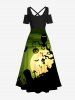 Maxi Robe D'Halloween Chauve-souris Citrouille Hibou Imprimés Croisé Ombré de Grande Taille - Noir 3X