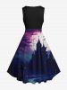 Plus Size Bat Castle Moon Cross Ombre Midnight River Print Halloween Costume Vintage Swing A Line Dress -  