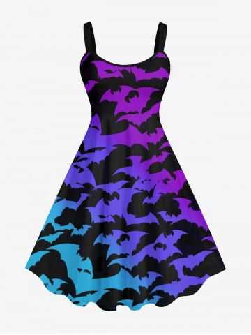 Plus Size Halloween Costume Bat Ombre Colorblock Print Tank Dress - MULTI-A - 3X