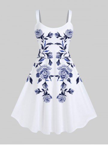 Plus Size Flowers Leaf Print Hawaii Tank Dress