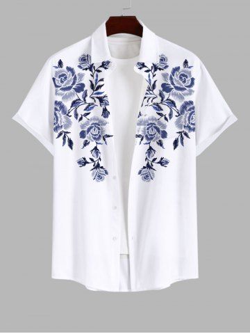Plus Size Flowers Leaf Print Buttons Pocket Hawaii Shirt For Men