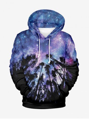 Plus Size Tree Forest Colorful Ombre Galaxy Print Hawaii Kangaroo Pocket Drawstring Pullover Hoodie For Men 35 OFF Rosegal