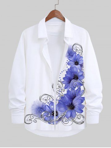 Plus Size Curve Floral Print Hawaii Button Shirt For Men - WHITE - 2XL