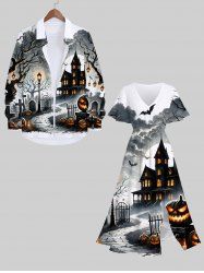 Halloween Costume Pumpkin Cross Bat Tree Casstle Cloud Moon Print Plus Size Matching Outfit For Couples -  