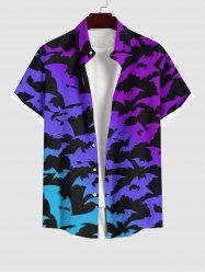Plus Size Halloween Costume Bat Ombre Colorblock Print Buttons Pocket Shirt For Men -  