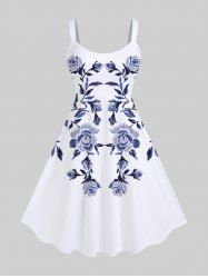 Plus Size Flowers Leaf Print Hawaii Tank Dress -  