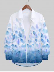Plus Size Feather Leaf Ombre Colorblock Print Long Sleeve Buttons Hawaii Shirt For Men -  