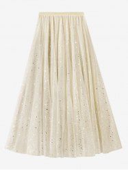 Plus Size Moon Star Sparkling Sequin Mesh Skirt -  