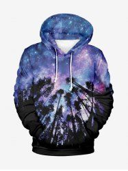 Plus Size Tree Forest Colorful Ombre Galaxy Print Hawaii Kangaroo Pocket Drawstring Pullover Hoodie For Men -  