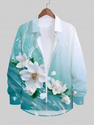 Plus Size Floral Water Flow Print Hawaii Ombre Button Shirt For Men -  