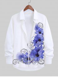 Plus Size Curve Floral Print Hawaii Button Shirt For Men -  