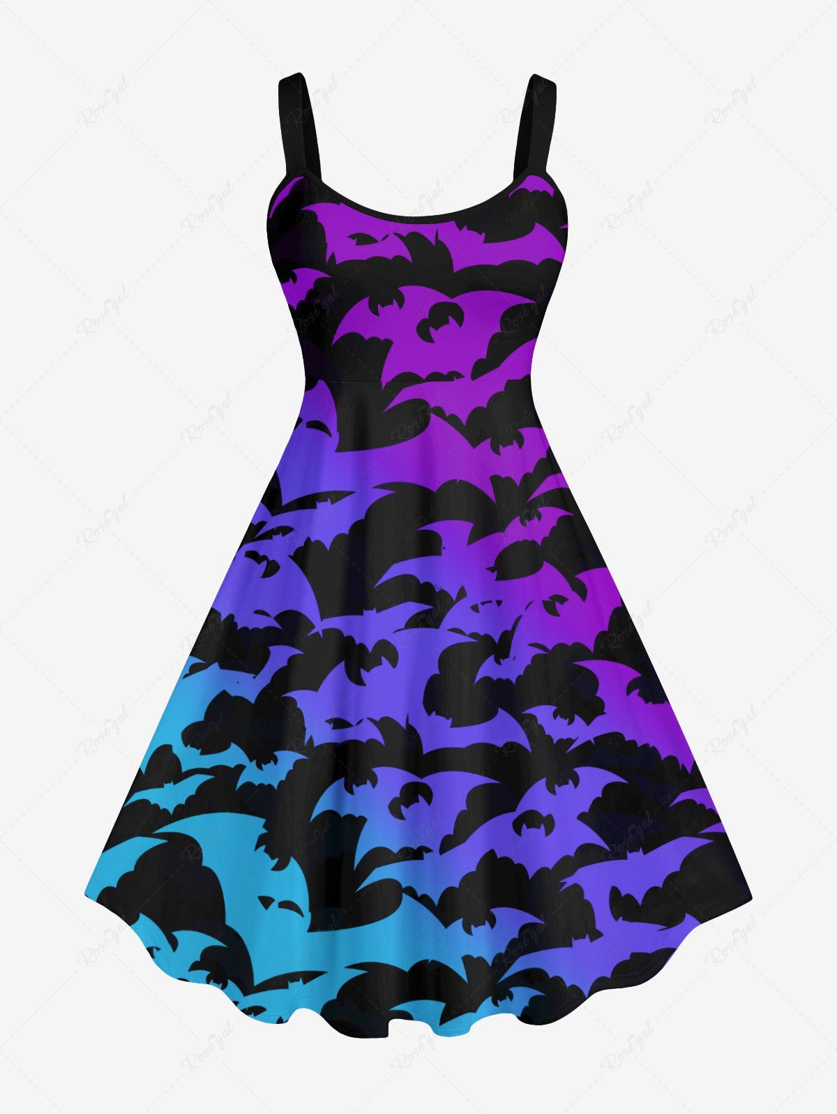 Chic Plus Size Halloween Costume Bat Ombre Colorblock Print Tank Dress  