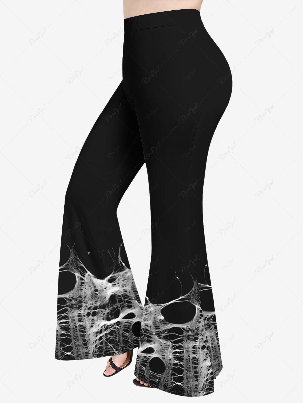 Sale Plus Size Halloween Costume Spider Web Distressed 3D Print Flare Pants  