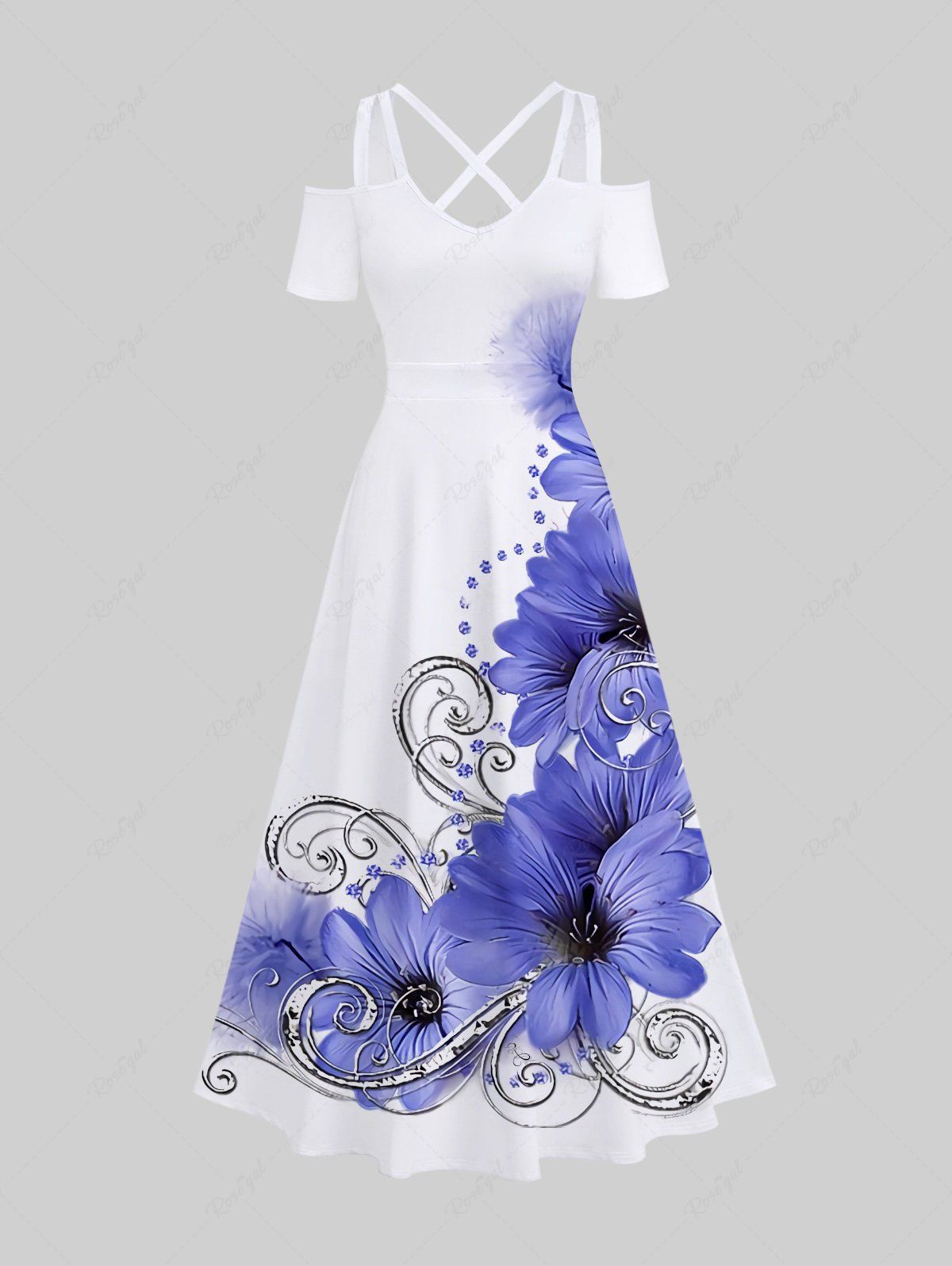 Unique Plus Size Curve Floral Print Hawaii Crisscross A Line Maxi Dress  
