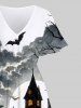 Plus Size Halloween Costume Pumpkin Cross Bat Tree Casstle Cloud Moon Print Split Midi Dress -  