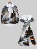 Plus Size Halloween Costume Pumpkin Cross Bat Tree Casstle Cloud Moon Print Split Midi Dress -  