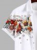 Plus Size Colorful Ethnic Floral Leaf Print Hawaii Button Pocket Shirt For Men -  