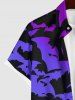 Plus Size Halloween Costume Bat Ombre Colorblock Print Buttons Pocket Shirt For Men -  