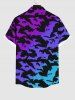 Plus Size Halloween Costume Bat Ombre Colorblock Print Buttons Pocket Shirt For Men -  