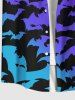 Plus Size Halloween Costume Bat Ombre Colorblock Print Buttons Pocket Shirt For Men -  