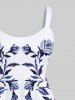 Plus Size Flowers Leaf Print Hawaii Tank Dress -  