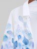 Chemise Ombre Feuille et Plume Imprimées en Blocs de Couleurs de Grande Taille avec Boutons - Blanc M