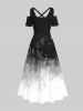 Maxi Robe D'Halloween Croisée Peinture D'Huile en Blocs de Couleurs à Epaule Dénudée Grande Taille - Noir 6X