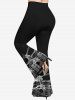 Plus Size Halloween Costume Spider Web Distressed 3D Print Flare Pants -  