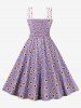 Plus Size Daisy Flower Print Tie Panel Ruched Back Cami Vintage Dress -  