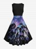 Plus Size Tree Forest Colorful Ombre Galaxy Print Hawaii Vintage Swing A Line Dress -  