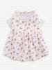 Pet's Flower Print Jacquard Embroidered Lace Trim Patchwork Rivet Button Dress -  