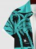Plus Size Coconut Tree Sea Colorblock Star Moon Print Hawaii Button Pocket Shirt For Men -  