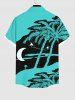 Plus Size Coconut Tree Sea Colorblock Star Moon Print Hawaii Button Pocket Shirt For Men -  