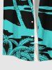 Plus Size Coconut Tree Sea Colorblock Star Moon Print Hawaii Button Pocket Shirt For Men -  
