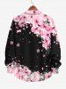 Plus Size Peach Blossom Flower Print Hawaii Button Shirt For Men -  