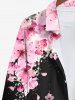 Plus Size Peach Blossom Flower Print Hawaii Button Shirt For Men -  
