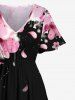 Plus Size Peach Blossom Flower Print Hawaii Split Pocket A Line Midi Dress -  